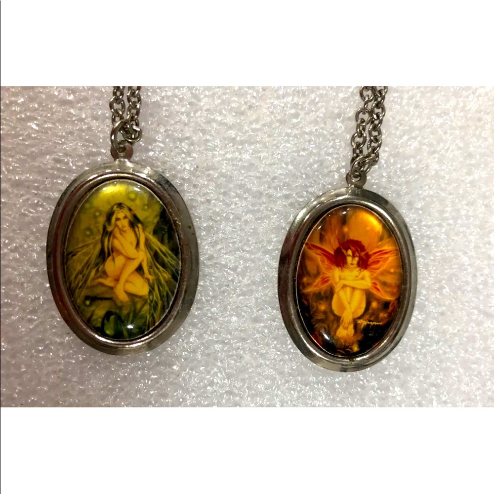Vtg Ruth Thompson Ember Rough Fire Sprite & Maia Spirit Of Water Necklaces RARE!